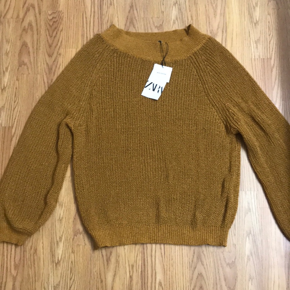 Zara NWT Yellow & Black Wide Neck sweater L